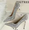 M dress Shoes Glitter Pumps Crystal Bowknot Satin Sandals Summer Transparent High Heels Party Prom Desig 240322