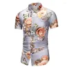 Mäns casual skjortor sommarkläder män blommor tryck 2024 vinatge blusa elegante kort ärm camisa hawaina hombre mens bär blommor tröja