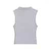 Women's T Shirts YENKYE 2024 Sleeveless Mock Neck Shirt Women Solid Slim Crop Top Summer Tees