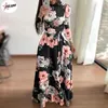 Casual Dresses Pulabo Spring Autumn Womne's Dress Bohomia Flower Print Maixi Fashion Belt Tunic Boho Eveing ​​Party Midi Vestido