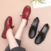 Casual Shoes Women Spring Female Soft-sole Moccasins Lace-up Black Red Leather Sneakers Flat Plus Size 41 WSH4823