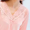 Silk Pajamas Set Sleepwear Loungewear Plus Size Spring Sweet Women Long Sleeve V Neck Lace Pajamas Set6539914