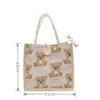 Coreano Bonito Urso Linho Tote Bag Commuter Lunch Bag Sturdy Durável Wable Grande Capacidade Sujo Resistente Urso Bege Bag k3of #