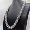 Drop Shipping White Gold Sterling Sier 15mm Micro Pave VVS Moissanite Diamond Rope Chain Halsband