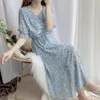 カジュアルドレスフローラルスカートサマードールコラーシフォンドレス長い洗練された拡張女性Vestido de Mujer Femme Robe