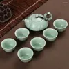 مجموعات Teaware Ru Kiln Tea Set 6pcs Cup 1pcs Teapot القديم الصيني الملكي الخاص بفلتر الخزف خدمة القدح