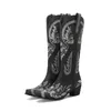 Boots 2024 Autumn Winter Women Mid-calf Plus Size 22-26.5cm Embroider Pu Upper Modern Thick Heel Western