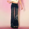 Darlingaga Y2K Grunge Fairycore Chic Skinny Vita bassa Jeans svasati Donna Vintage Estetico Cuore stampato Pantaloni in denim Boot Cut 240314