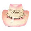 Sälj Western Style Summer Sun Visor Hat For Women Girls Pink Cowboy Cap Holiday Travel Beach Party Wide Brim 240320