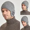 Bérets Rhombic Flower Earmuffs Tricot Bonnets Skullies Hommes Femmes Couleur Unie Peluche Doublé Oreille Chapeau Chapeau Coupe-Vent Bonnet De Ski