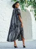 Fitshinling Pockets Cotton Beach Cover-Ups Swimwear Outfits For Women Robe Bohemian Vintage Oversized Long Dress Outing Vestidos