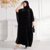 Roupas étnicas 2024 Plus Size Vestidos Muçulmanos para Mulheres Elegantes 3/4 Manga Veludo Maxi Vestido Moda Abaya Vestidos com Hijab