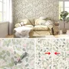 Wallpapers Yellow Pink Floral Self-adhesive Wallpaper Green Leaf Flower Waterproof PVC Peel And Stick Furniture Cabinet Sticker