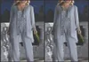 New Mother Of The Bride Groom 3 Piece Pant Suit Silver Chiffon Beach Wedding Mothers Dress Long Sleeves Beads Formal Evening Wear3791610