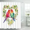 Rideaux de douche Love Birds Rideau Saint Valentin Couronne en forme de coeur Tissu en polyester imprimé Salle de bain imperméable avec crochets