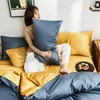 Bedding Sets 2024 Four-piece Simple Cotton Double Household Bed Sheet Quilt Cover Embroidered Piping Comfortable Blue-yellow