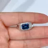 Cluster Ringe SACEGEMS Luxus 7 9mm Natürlicher London Blue Topas Ring für Mann 925Sterling Silber Hochzeit Verlobung Feine Schmuck Geschenke