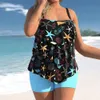 プラスサイズバックレススイムセット女性セクシーなカスケーディングラッフルサスペンダー水着夏ビキニスイムドレス漫画プリントビーチウェア240322