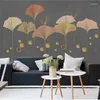 Wallpapers Wellyu Custom Large-scale Mural Creative Ginkgo Leaf Golden Fashion Relief Line TV Background Wallpaper Papel De Parede