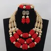 Necklace Earrings Set Amazing Red Coral Beads Jewelry Natural Wedding Brides Statement Wine Gift ABL722