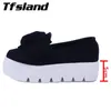 Walking Shoes Tfsland Women Moccasin Soft Thick Sole Creepers Female Bow Breathable Flats Height Increasing 5CM Sneakers