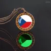 Pendant Necklaces European Flag Dome Glass Wooden Necklace French Italy Spain Poland Netherlands Ireland Men's And Women's Gift