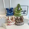 heart Knitted Women's Bag Knit Eco Bag Korean Foldable Shopper Y2K Crochet Rope Shoulder Bag Sweet Knitting Handbag Ins Tote M0QU#