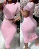 Womens Two Piece Set Elegant Sexy Outfit Short Sleeve Top High midje kjol Set New Fashion 2023 Summer Casual Female Suit