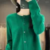 Kadın Örgü Bahar Sonbahar Giysileri Tavsiye Edilen Saf Yün Hardigan Yuvarlak Boyun Osmanthus İğne Örgü Kazak Gevşek Basit