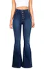 Kvinnors jeans 2024 Spring High midja flare byxor för kvinnor Skinny Bell Bottom Jean Woman Button Lady Sexig Push Up Denim Trousers