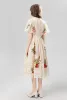 Ladies Dresses for Women 2023 Spring Summer Beige Knee Dress High Quality Embroidery Flowers Fruit Puff Sleeve Women Dress