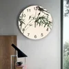 Horloges murales printemps bambou hirondelle encre style chinois horloge ronde créative décor à la maison salon quartz aiguille montre suspendue