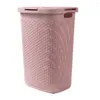 Bolsas de lavandería Cesta de plástico de 60 litros con asas recortadas Tapa Bolsa de cesto rosa Organizador de contenedor de lavado
