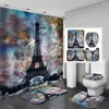 Duş Perdeleri Paris Eyfel Kulesi Ünlü Mimari Perde Seti Lüks Boyama Tasarım Banyosu