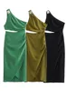 Willshela femmes mode solide plissé évider côté fermeture éclair robe mi-longue Vintage une épaule asymétrique cou robes féminines 240315