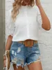 Kvinnors blusar White Lace Patchwork Shirts Women Vintage Half Sleeve For 2024 Summer Casual Loose Blouse Office Ladies