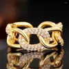 Cluster Rings Men/Women Chunky Chain Opening Gold Color Bling CZ Modern Fashion Par Anniversary Presentuttalande smycken