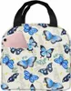 Azul borboleta almoço saco portátil isolado lancheira reutilizável refrigerador térmico refeição tote para mulheres meninas trabalho escola piquenique m86t #