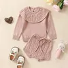 Kleidung Sets Baby Girl Strick Outfit Pullover Rüschenverkleidung Langarm Crewneck Tops Geborene Säuglings -Strick -Shorts und Set