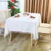 Toalha de mesa de algodão mistura tecido cor sólida toalha de mesa retângulo capa pano cozinha jantar restaurante buffet decoração de casamento branco y240401