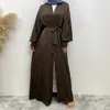 Ethnische Kleidung Ramadan Abaya Dubai Luxus gerippter Satin Türkei Modesty Robe Elegant mit Taschen Muslimischer Kimono Kaftan Islam Khimar Kebaya