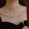 S925 Sterling Silver Shijia Pearl Necklace Womens Light Luxury and High-end Feeling Round Daifei Style Pendant Collarbone Chain Elegant Accessory