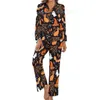 Vêtements de nuit pour femmes Pyjamas d'Halloween effrayants Femmes Fantômes et citrouilles Kawaii Manches longues 2 pièces Ensembles de pyjama imprimés à col en V esthétique