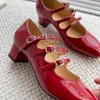 Kleid Schuhe Mode Rot Damen Elegante Mary Jane Med Ferse Casual Outdoor Ballerinas Patent Leder Frauen Pumps Quadratische Zehe weibliche