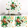 Window Stickers Sticking Green Clothes And Lucky Grass Irish Festival Self Adhesive Glass