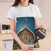 Schürzen neuer Ramadan Eid Familie Küche Schürze weibliche Leinendruckhülsen und Hausbereinigungswerkzeuge Hauskoch Backen Erwachsener Bib 68x55 cm Y240401