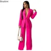Womens Formal Business Suit Set Office Wear Two Piece Blazer Pants Professional Woman With Midj bunden 240319