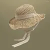 ワイドブリム帽子大きなレースボウストローハット通気性韓国版太陽UV保護夏パナマレディ