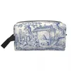 vintage Classic French Toile De Jouy Navy Blue Motif Pattern Makeup Bag Travel Cosmetic Organizer Kawaii Storage Toiletry Bags O4p4#