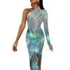 Robes décontractées Robe moulante papillon abstraite été fantaisie art fractal jolie fente haute longue femme une épaule esthétique